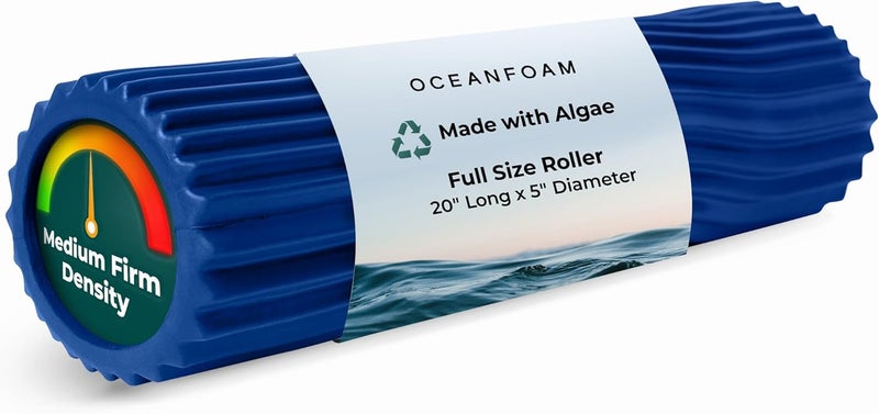 Oceanfoam Tidal Roller - Royal Blue - Muscle Massage Foam Roller for Back Pain & Stretching - Firm and Ergonomic Wide Wave Textured - Yoga, Athletics, & Wellness - Full Size, 20" x 5" - Image 1